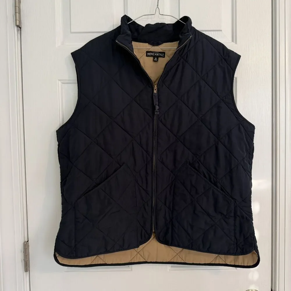 J Crew Quilted Vest Mens X-Large Navy Blue Diamond Quilt Preppy Pockets Business